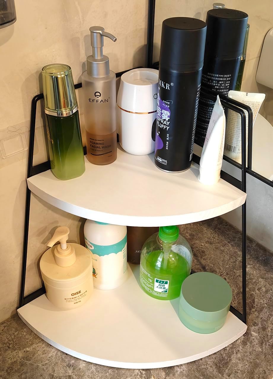 2 Tier Bathroom Counter Organizer,Standing Rack Cosmetic Holder,Wood Bathroom Organizer,Vanity Organizer Bathroom Counter Tray,for Bathroom,Bedroom (White)