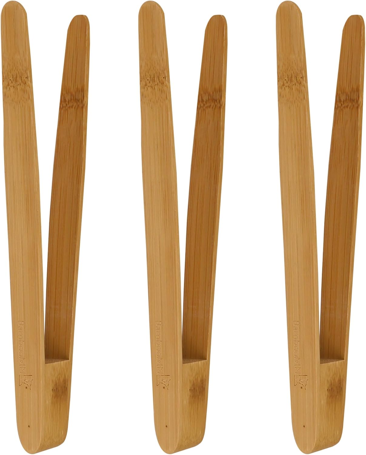 BambooMN 7.9" Reusable Bamboo "A" Toast Tongs - Natural Brown - 30 Pieces