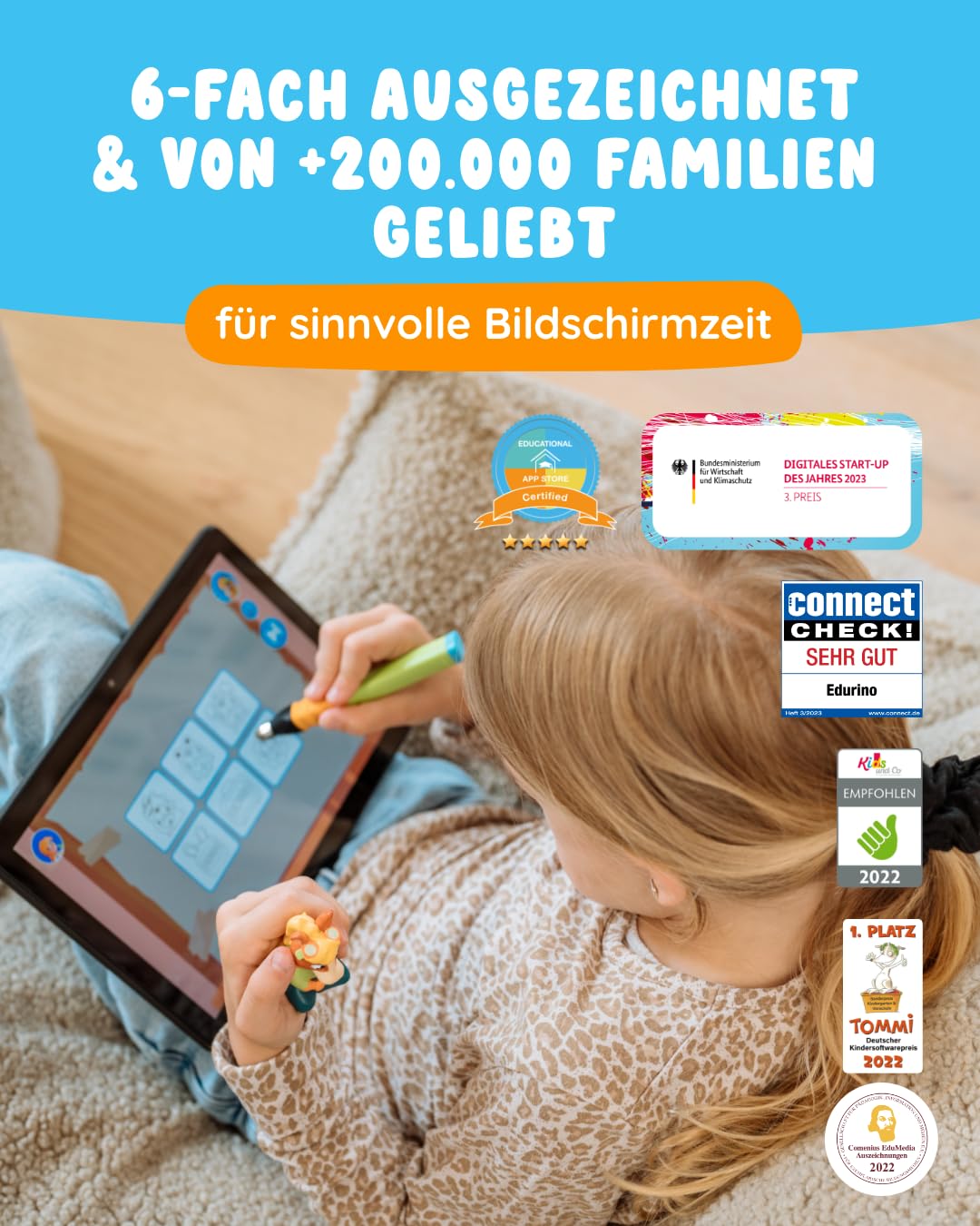 Edurino Figur Alex Die Uhr Lernen ab 4 Jahren inkl. App | Innovatives und digitales Lernspiel | Erstes Verständnis von Zeit | Tagesabläufe & Routinen | Uhrzeiten lesen (volle und halbe Stunde)