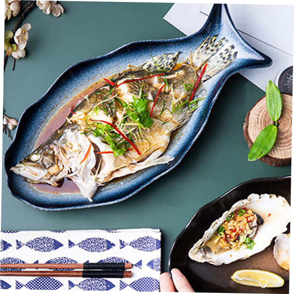 Plato de para Pescado Forma de Pez de Resistente y Seguro para Alimentos para Vapor Servir Mariscos y Aperitivos Celebraciones y Uso Doméstico