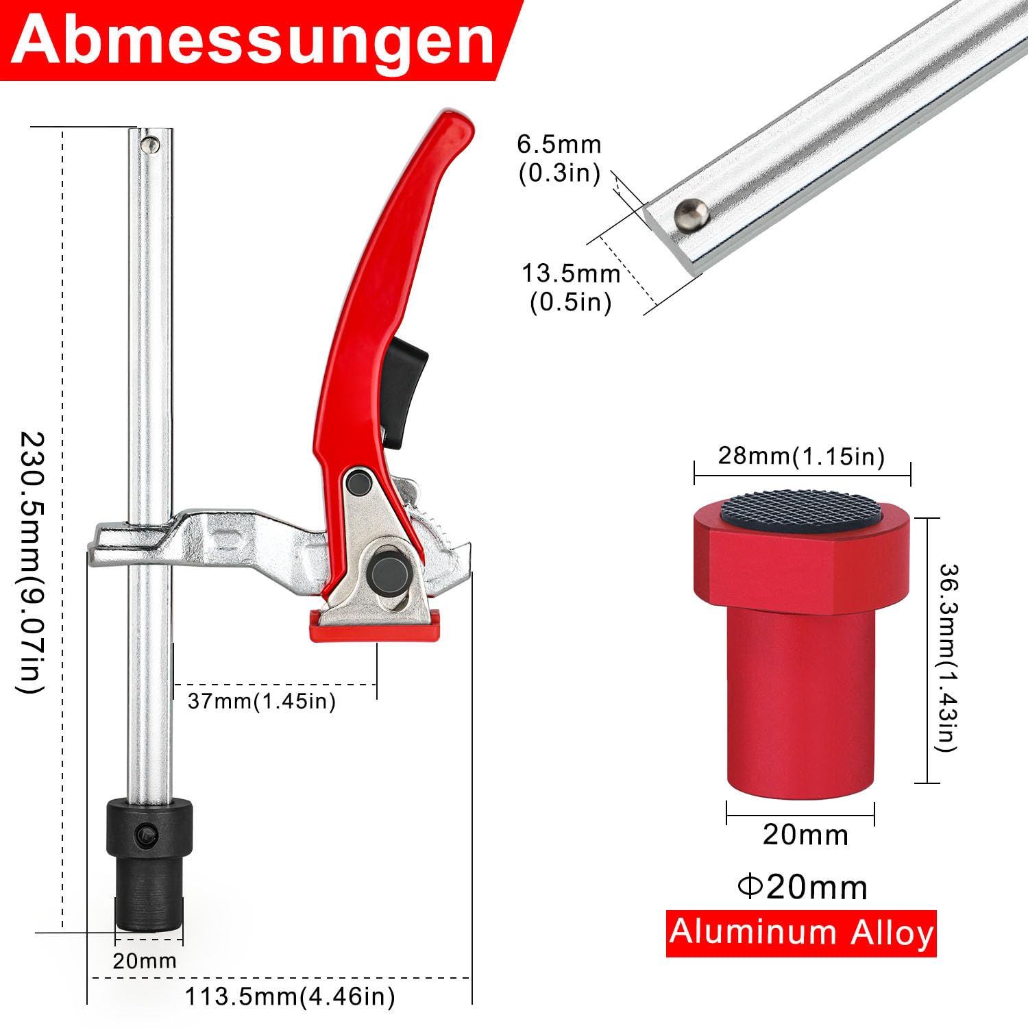 Lot de crochets de banc de 20 mm, 2 pinces à levier à dégagement rapide, 4 supports antidérapants, serre-joints de table en acier au chrome vanadium pour table MFT et établi, travail de bois précis et