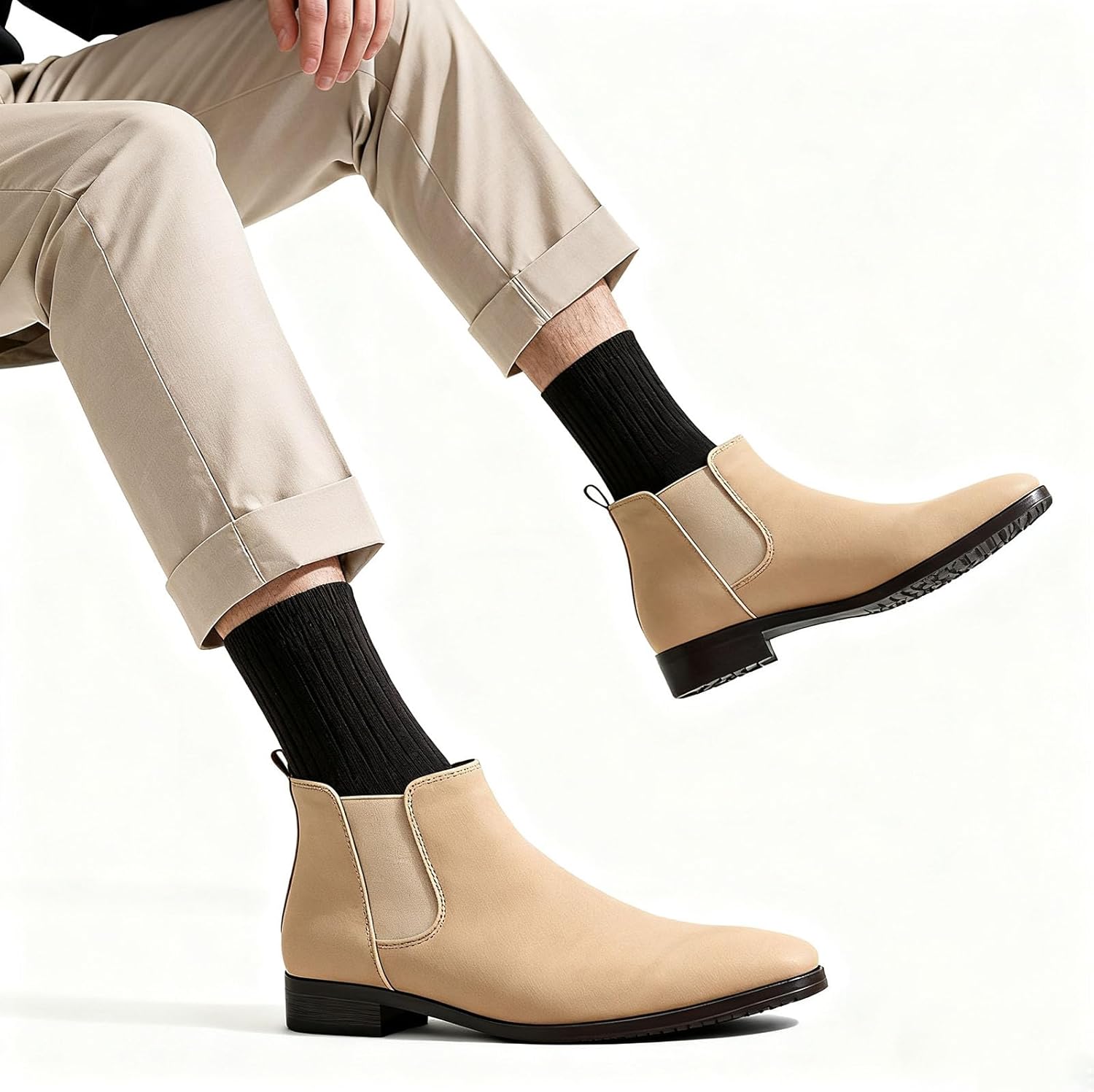 Chelsea Boots Men's Suede Elastic Slip On Dress Boots Comfort Low Heel Formal Wedding Party Business Casual Ankle Boots - Image 7