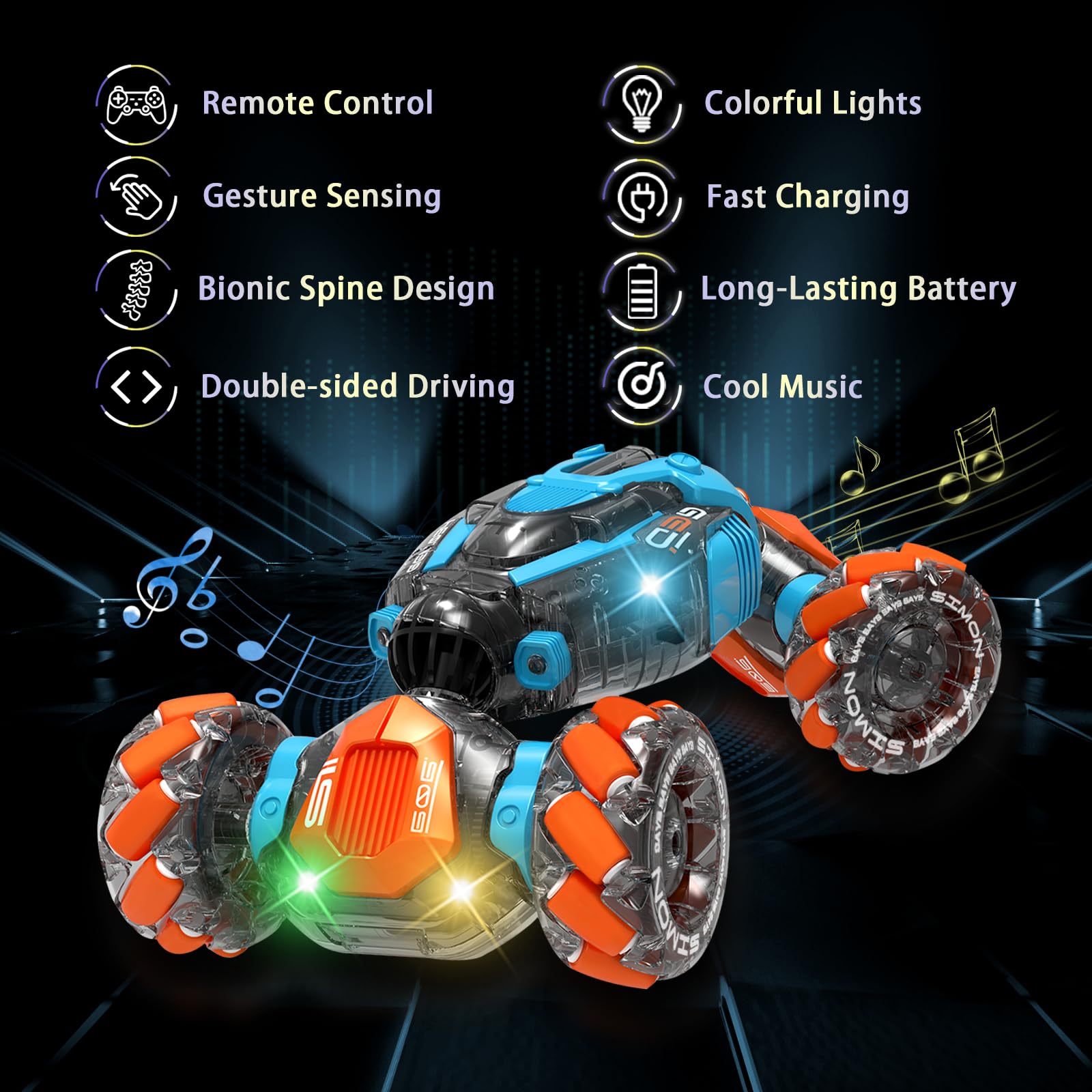 Dzxlin Gesture Sensing RC Stunt Car Toys for 6-12 yr Boys&Girls, 2.4 GHz Double-Sided Driving 360-degree Flips Rotating 4WD All-Terrain RC Car Toy, Best Birthday Gifts for Kids(Blue)