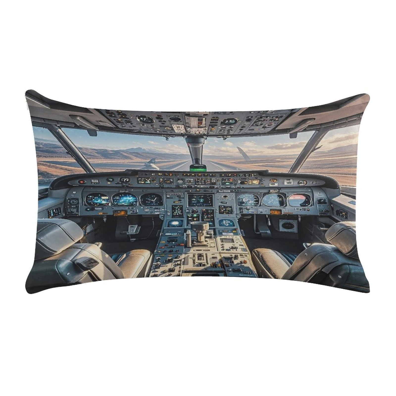 FekiLoot Airplane Cockpit Throw Pillow Covers Short Plush Rectangular Pillowcase with Zipper Cozy Cushion Cases Ultra Soft Lumbar Pillow Shells for Chair Sofa Home Decor 12" X 20"