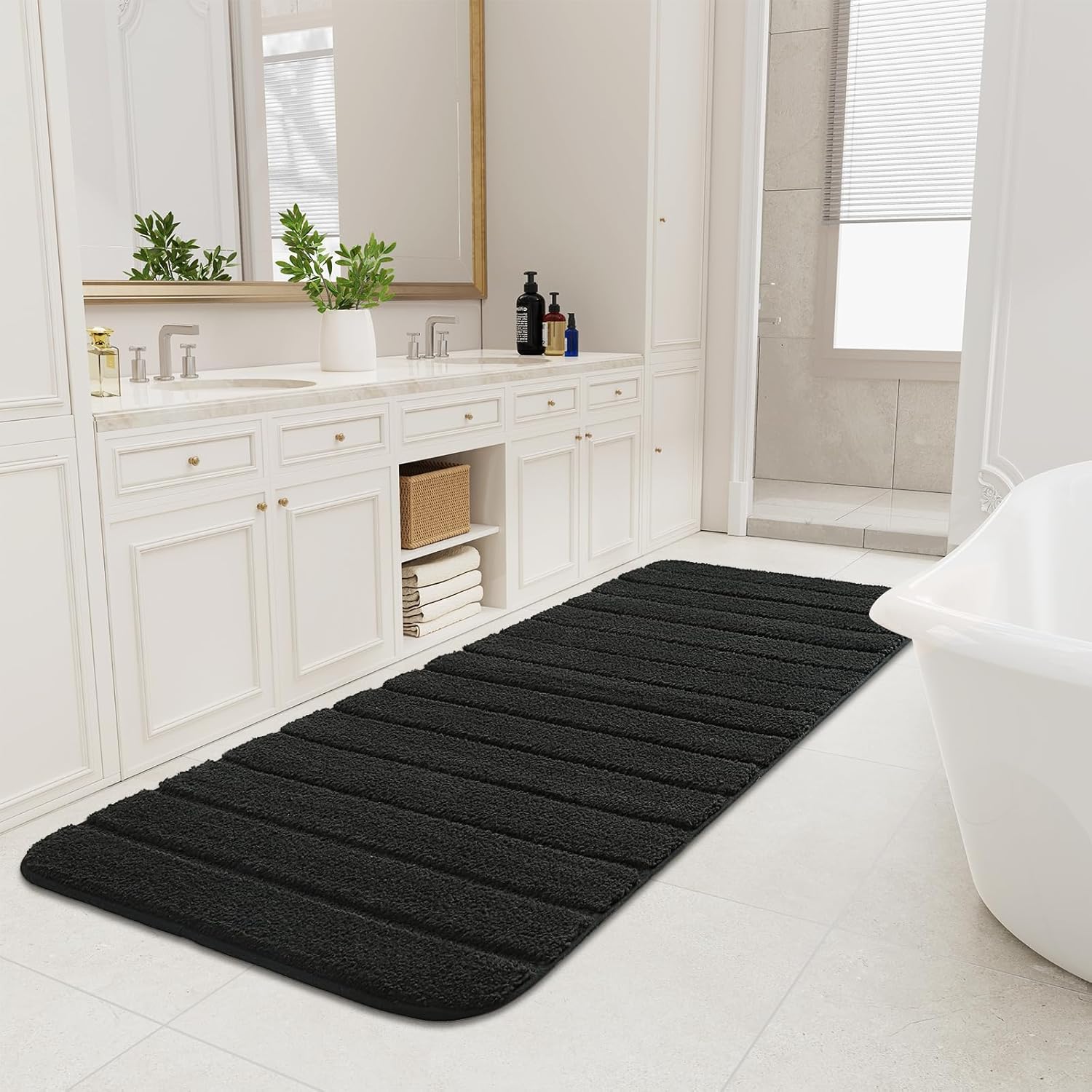 LOCHAS Long Bathroom Rugs Runner, 24" x 60" Large Bath Rug Non Slip Washable, Absorbent Microfiber Bath Mat Luxury Soft, Cozy Bathroom Runner Rug for Shower Quick Dry, Black - Image 7