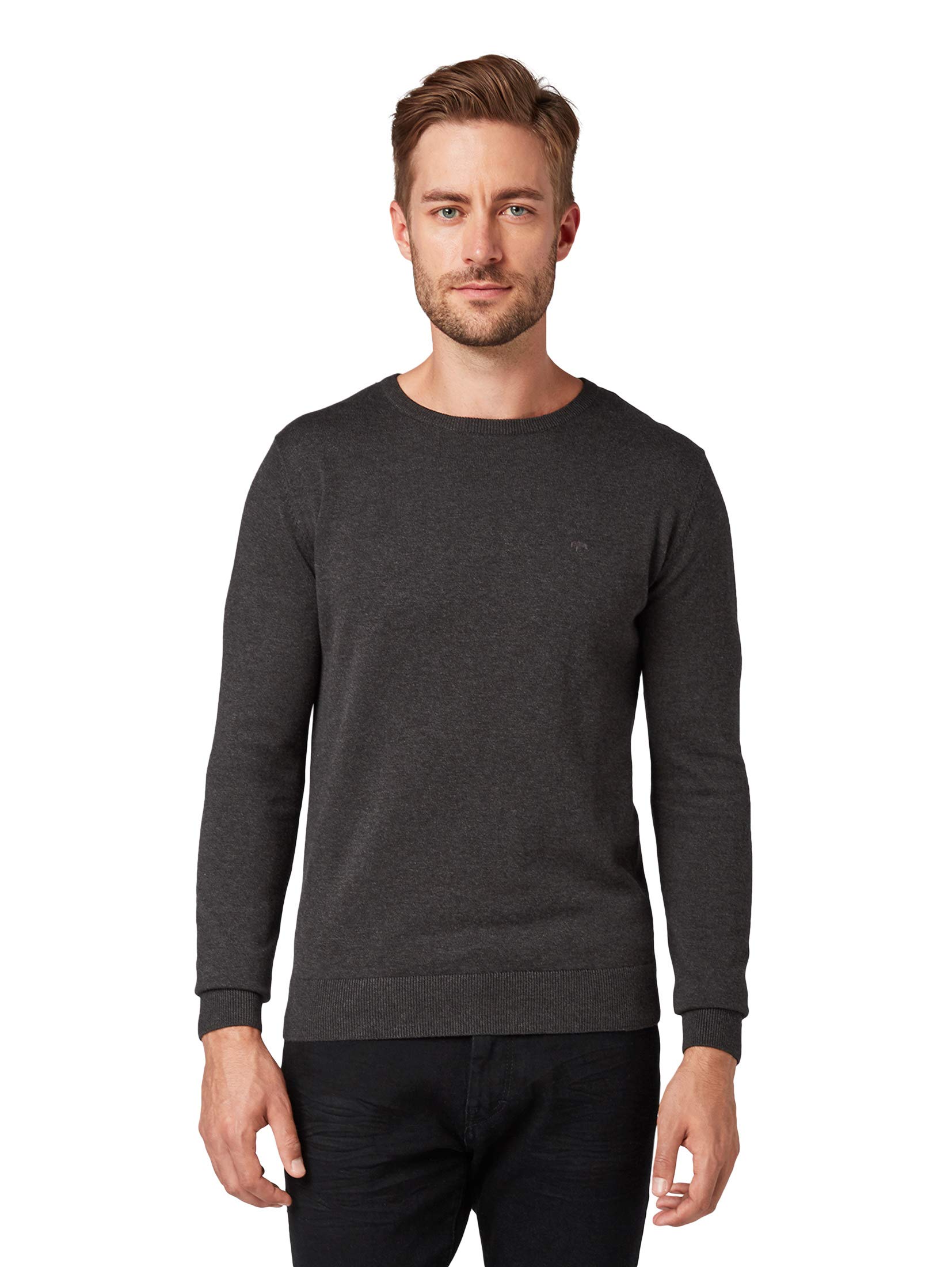 TOM TAILOR Herren Basic Strickpullover Mit Crewneck, 10617 - Black Grey Melange, L EU