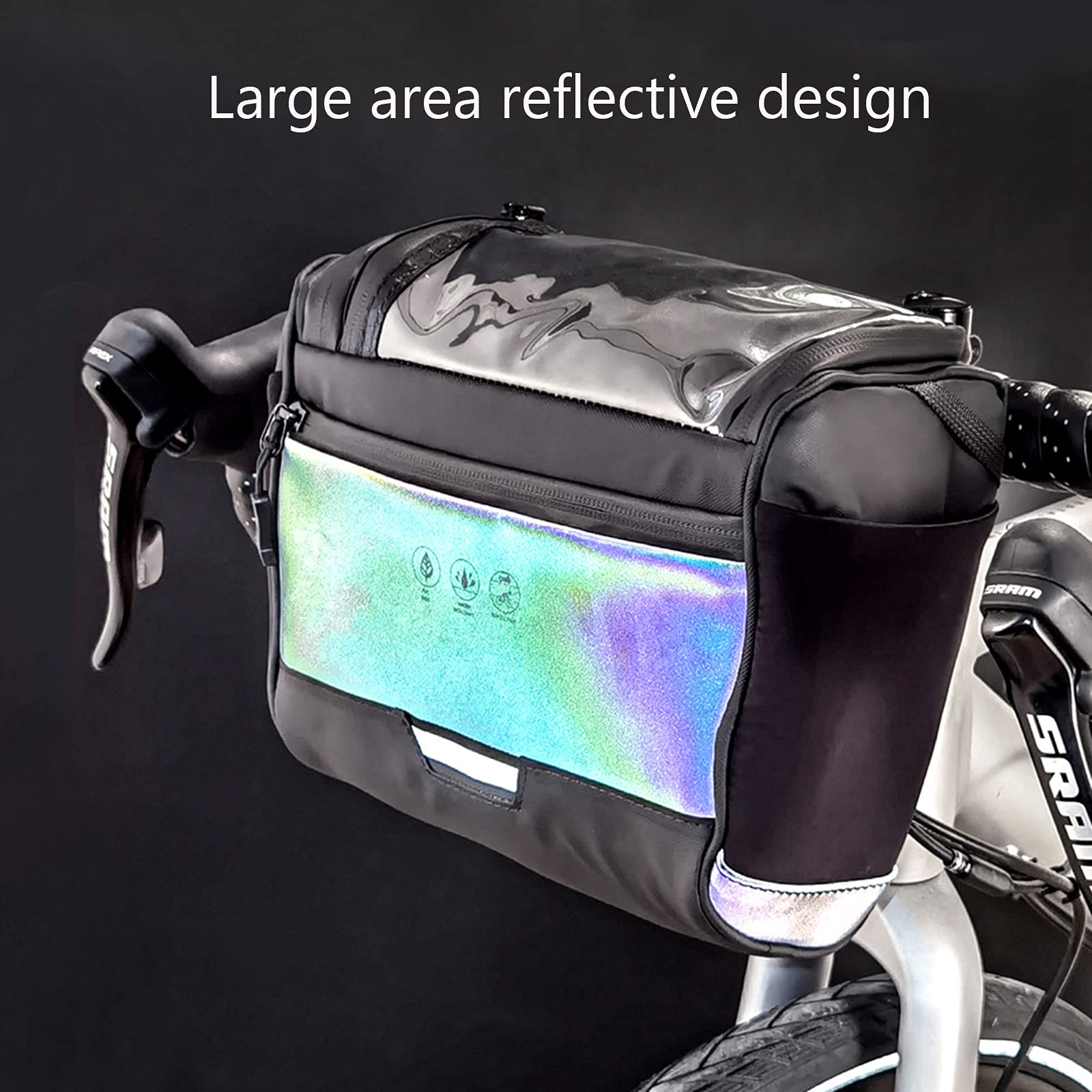 Sacoche de Guidon Vélo 3.5L Sac de Panier de Vélo Étanche avec Écran Tactile Sac Avant de Vélo de vélo réfléchissant, avec Bandoulière Sac de Rangement pour Velo Route, Velo Electrique,Multicoloured