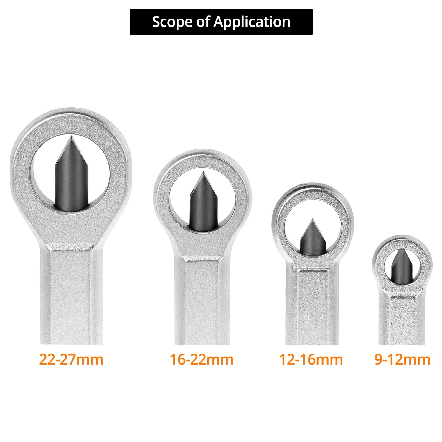 QWORK® 4 Piezas Tronzatuercas Rompetuercas con Estuche, Acero para Rodamientos, 9-12 mm, 12-16 mm, 16-22 mm, 22-27 mm