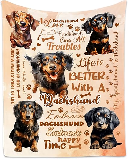 Dachshund Blanket, Dachshund Lovers Gift, Cute Soft Throw Gifts for Girls Boys Women, Cozy Flannel Throw Blankets for Bed Living Room, 60"x80"