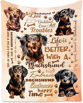 Dachshund Blanket, Dachshund Lovers Gift, Cute Soft Throw Gifts for Girls Boys Women, Cozy Flannel Throw Blankets for Bed Living Room, 60"x80"
