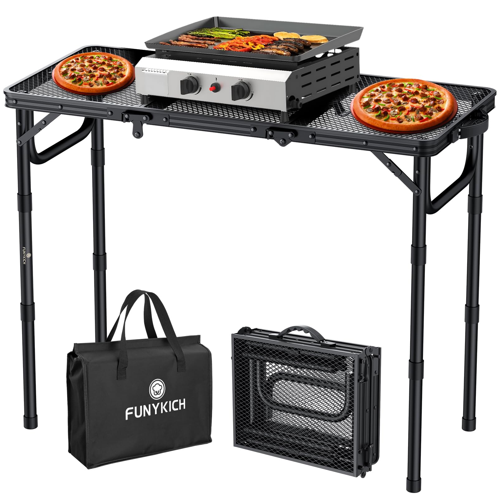 FUNYKICH Table Pliante d'Extérieur 87x40cm Aluminium Léger Capacité 30kg Noir