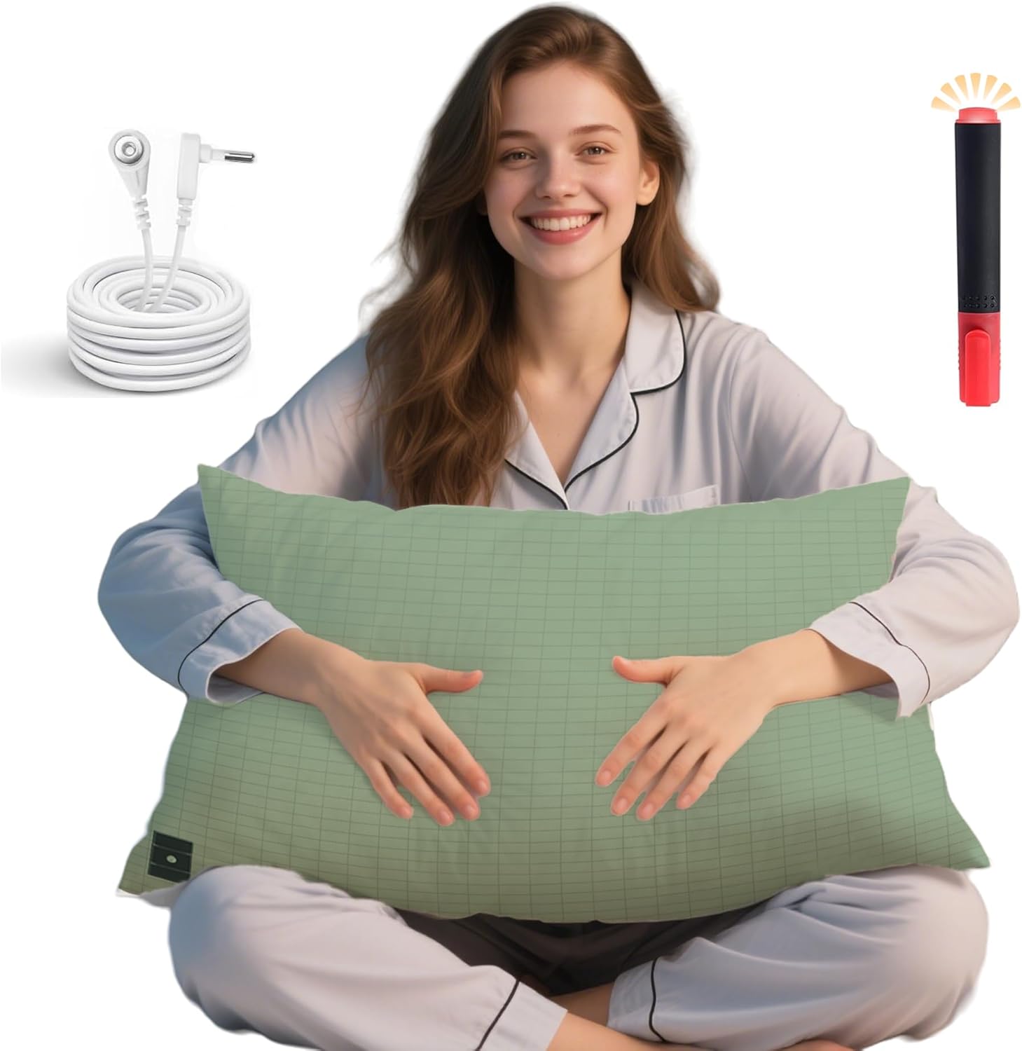 Ali King Grounding Pillowcase, 5% Conductive Silver + 95% Soft Cotton King Size Earth Grounding Pillow Cases with Grounding Cord for Improve Sleep (Green, King (20x36inches))