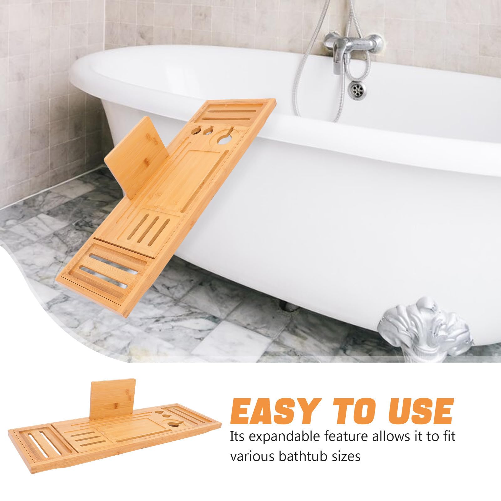 Toyvian Bandeja de Bambú para Bañera Extensible y Ajustable, Organizador Diseño Moderno y Elegante para Accesorios de Baño