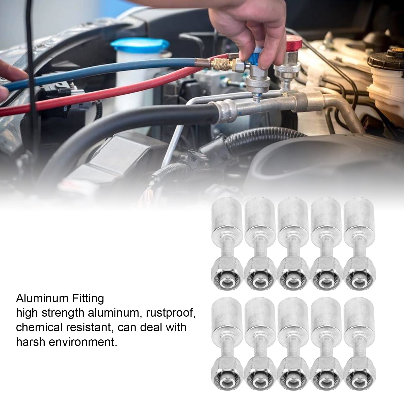 10 Stück Klimaanlagen Schlauchverschraubung, R134 Mit 3/8-Zoll Hülse Auto Kältemittel Aluminiumanschluss 180 Grad AC Armaturen Set Schlauchtülle Kältemittelschlauch Anschluss für LKWs, Lastwagen
