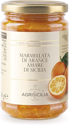 Agrisicilia Sicilian Bitter Oranges Jam with High Quality Sicilian Fruit 360 g Jar Ideal for Breakfast and Snack