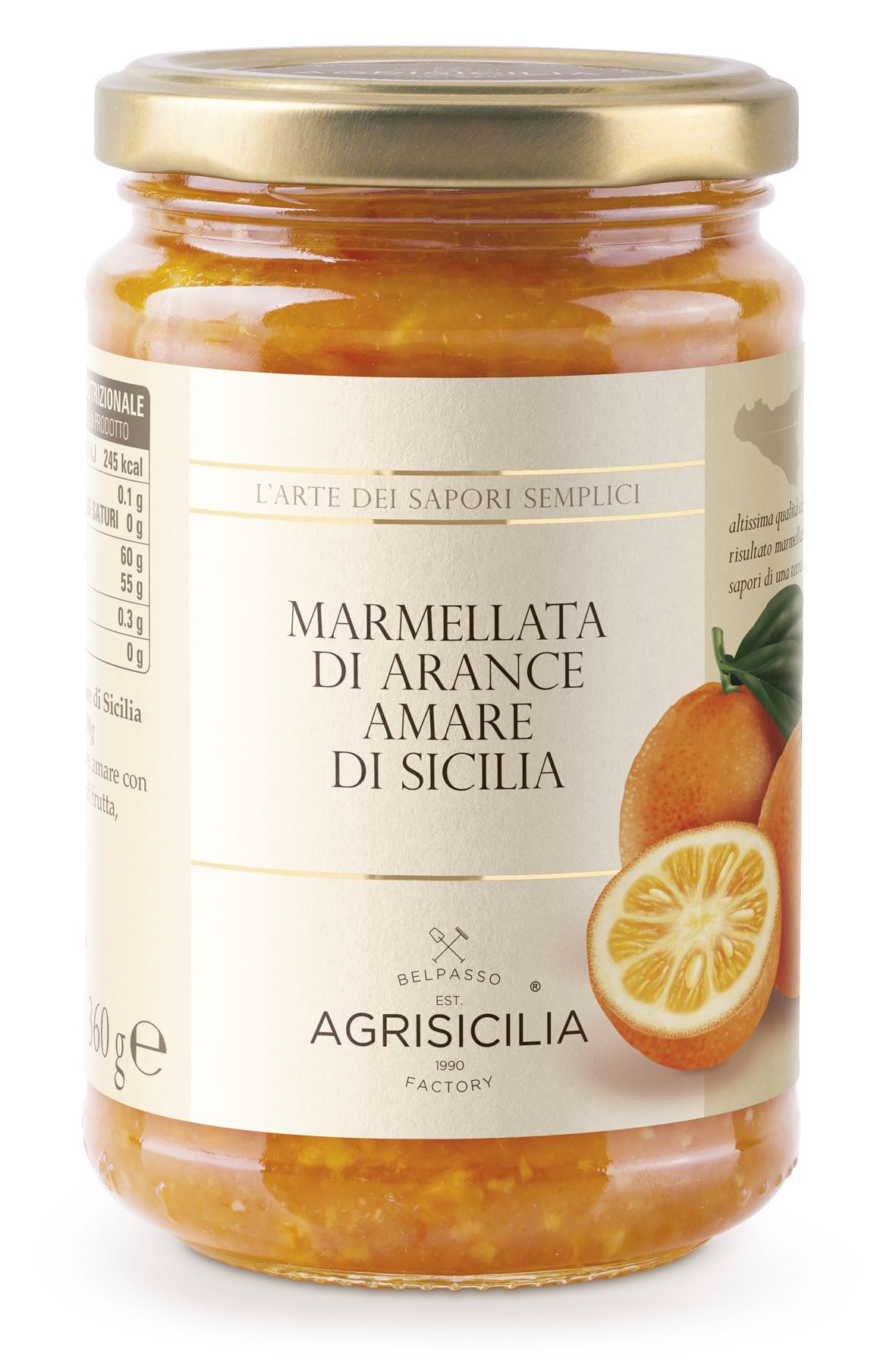 Agrisicilia Marmellata di Arance Amare Siciliane con frutta Siciliana di alta qualità vasetto da 360 Grammi ideale per colazione e merenda