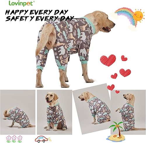 Miniatura 6 de LovinPet Ropa para perros grandes, pijama acogedora para perros de Hippos Zoológico, ajuste delgado, pijama ligero sin botones, pijama de cobertura