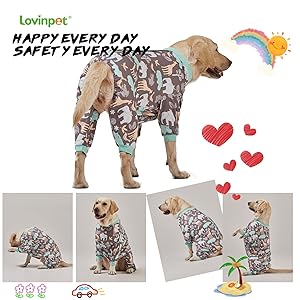 LovinPet Large Dog PJS, Hippos Zoo Cozy Dog Pajamas, Slim fit, Lightweight Pullover Clothes/Full Coverage Golden Retriever Pajamas/Back Snap Button is Only Decoration/XL
