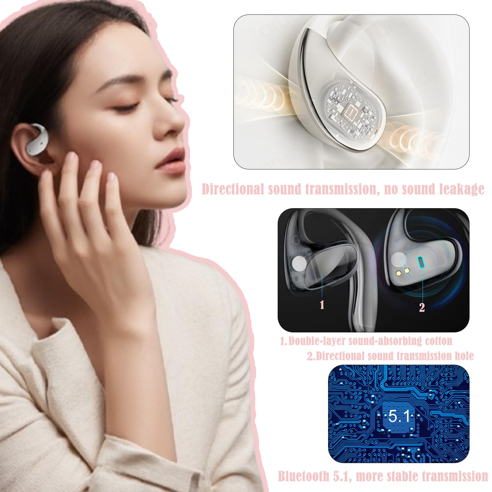 Auriculares Traductores De Idiomas V2, Auriculares Traductores, TraduccióN En Tiempo En 144 Idiomas, Controles TáCtiles, Rompen Las Barreras del Idioma. (White)
