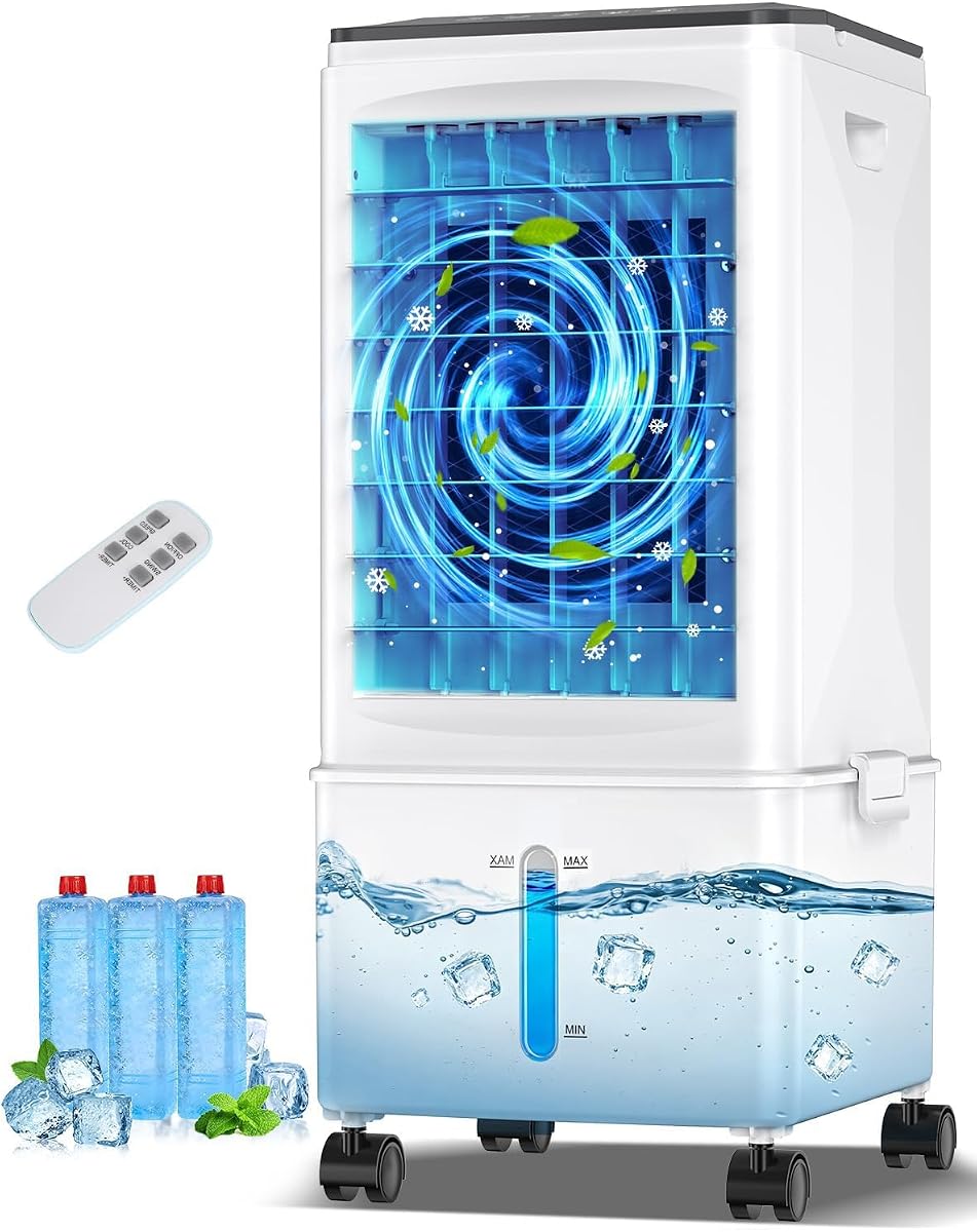 Aires acondicionados portátiles, unidad de aire acondicionado portátil, enfriador de aire evaporativo con tanque de 2,5 gal, enfriamiento rápido, 3 velocidades, aire acondicionado sin ventanas con temporizador de 7 horas, enfriador de pantano para habitación, hogar, oficina, garaje