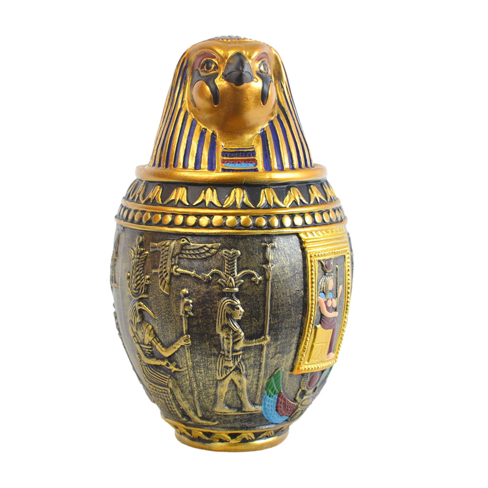NUNETH Egyptian Statue Ornaments, Canopic Jar, Pet Urn for Ashes, Home Decor Sculpture, Resin Collectible Figurine,Golden (Qebehsenuef,S)