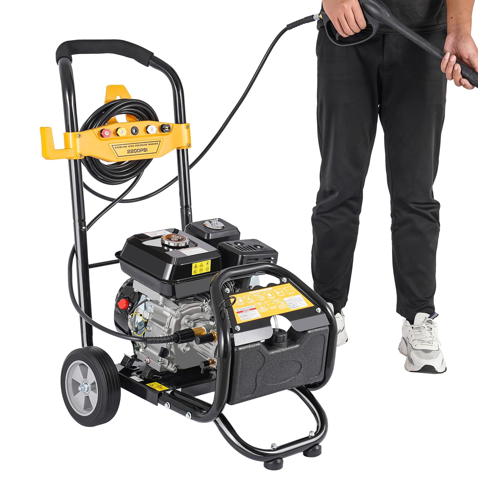7.5HP Gasoline Petrol Pressure Washer 420cc Pressure Washers 3400 RPM Portable Petrol Power Jet Wash with 5 Quick Connect Nozzles 26ft Hose for Car Patio Driveway Fence Outdoor Cleaning