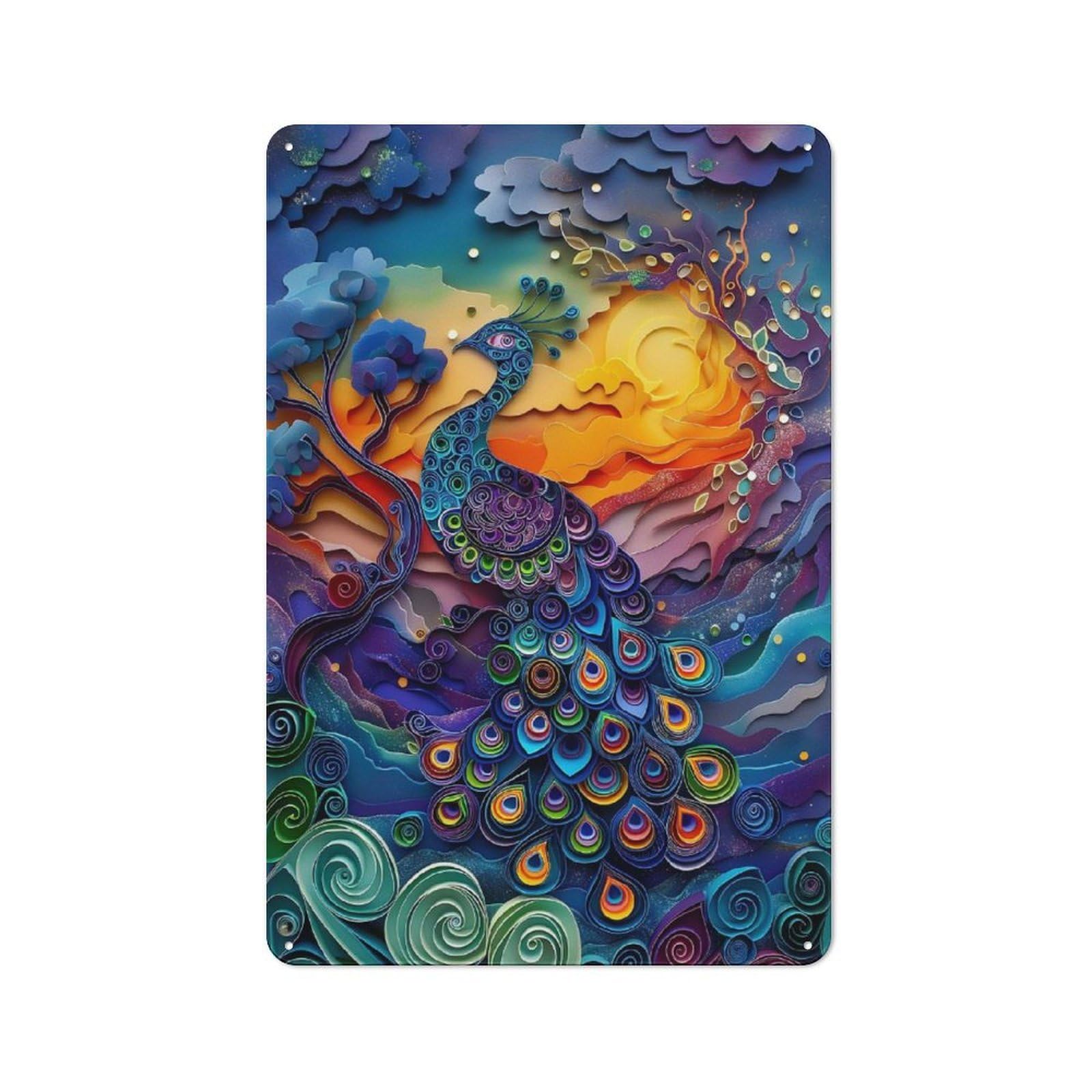 Junmoney Abstract Colorful Peacock Vintage Tin Sign 30X20cm With For Studio Or Craft Room, A Winter Wall Decor Update For Creative-Space Collectors