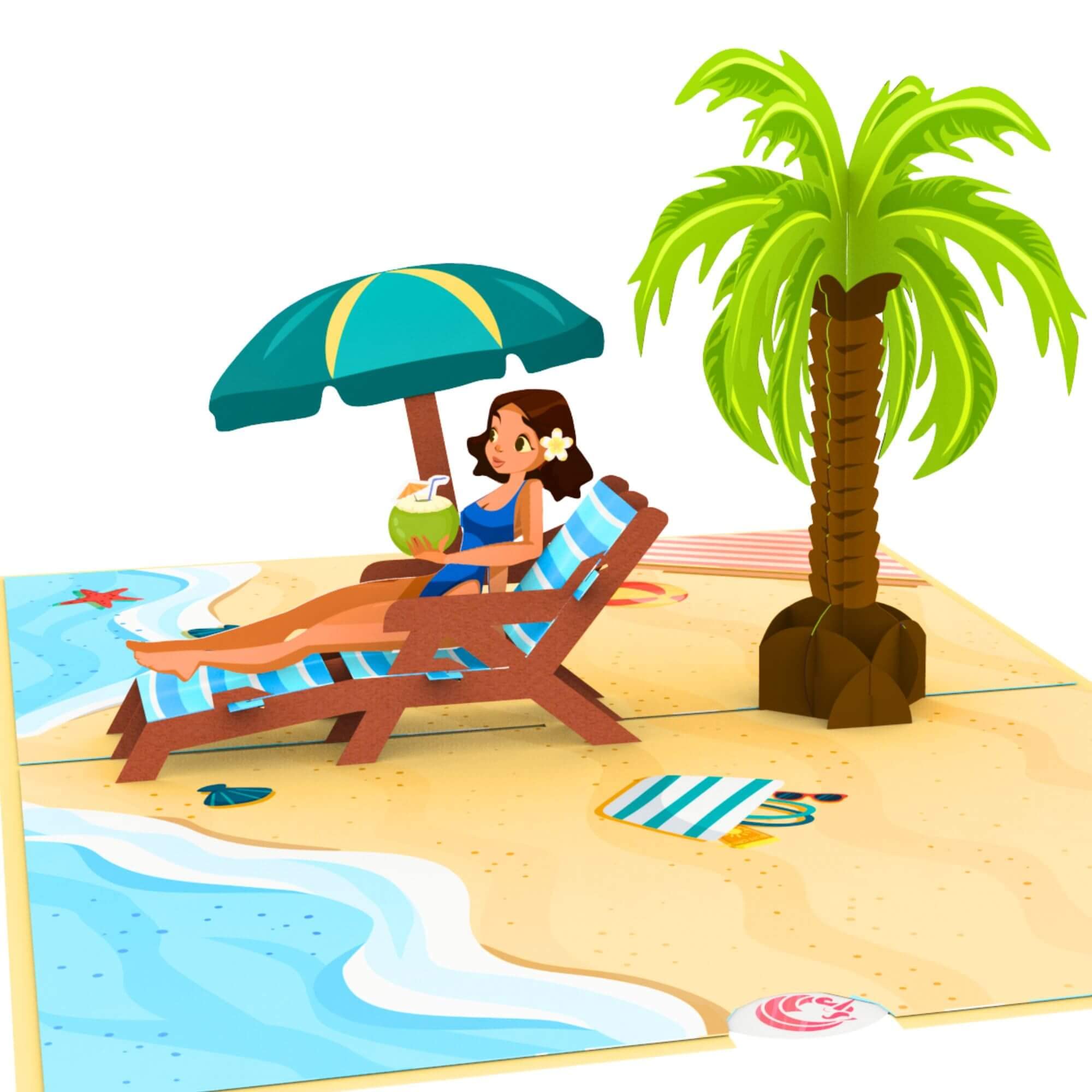 UNIPOP Relaxing Day 3D Beach Pop Up Card, Thoughtful Greeting Card for Birthdays, Holidays & Relaxing Moments