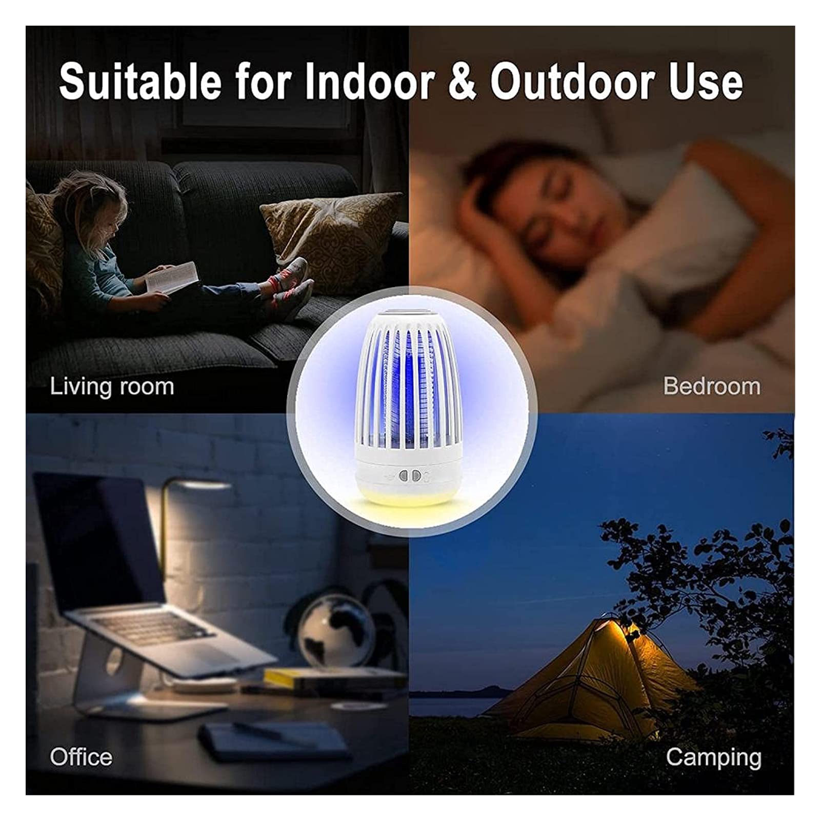 Lámpara portátil para Matar Mosquitos, exterminador de Insectos, Repelente de Moscas eléctrico con luz Nocturna, trampas para Control de plagas para Repelente de Insectos en Interiores y Exteriores
