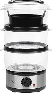 Salter 3 Tier Electric Food Steamer - 7.5L, Stackable Steaming Baskets, Dishwasher Safe, BPA Free Includes Rice Bowl, 60 Minute Timer, Compact Storage, Healthy Cooking Vegetables & Fish, 500W