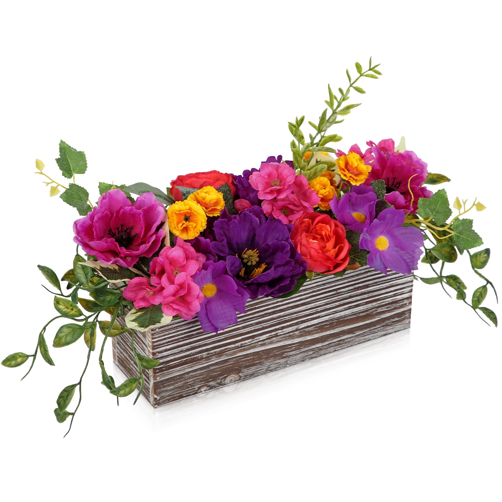 Hortensias artificiales Oairse con jarrón de madera para centro de mesa de salón interior