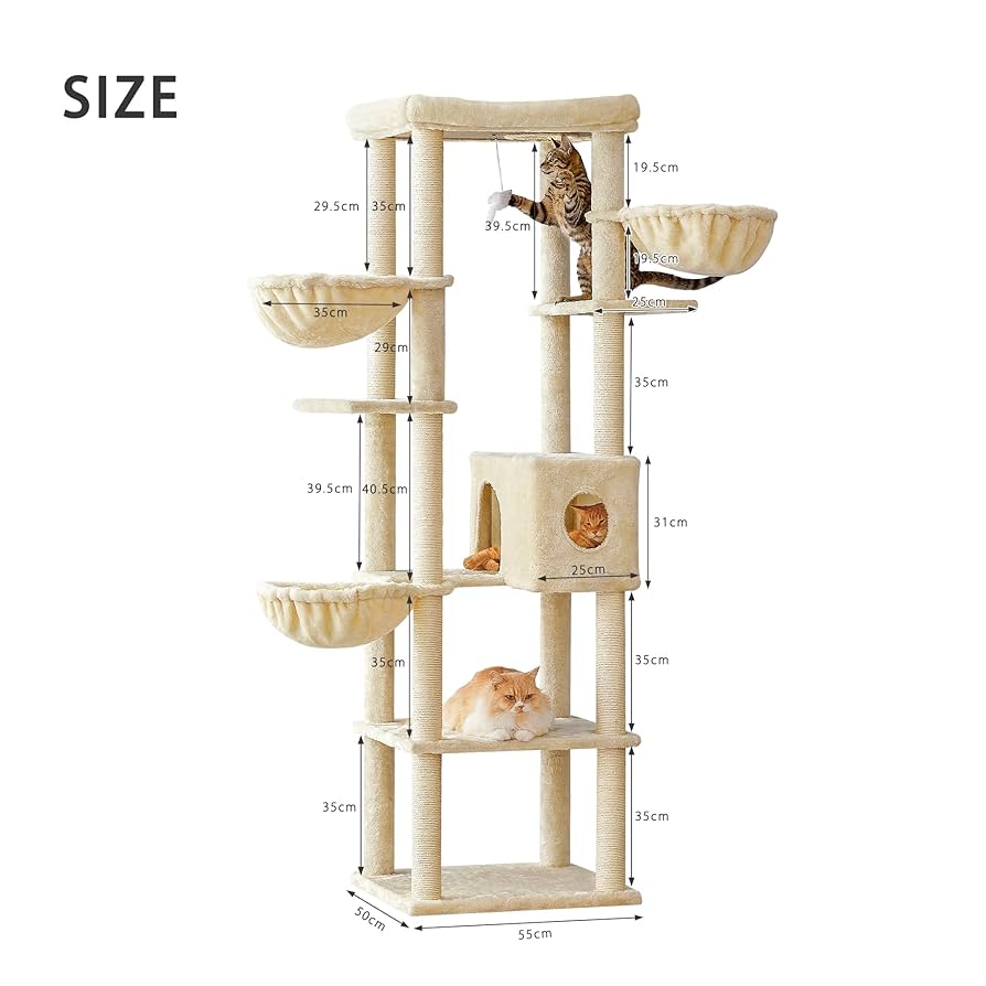 キャットタワー 猫タワー ハンモック 爪とぎ ベージュ 高さ143cm Amazon | lifesia キャットタワー 猫タワー 大型猫用 ハンモック