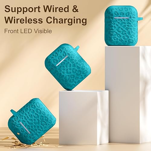 Vista 136 de Funda para Airpods de 2ª y 1ª, silicona suave, leopardo, compatible con Apple AirPods de 2ª/1ª generación de carga con llavero, a prueba de golpes