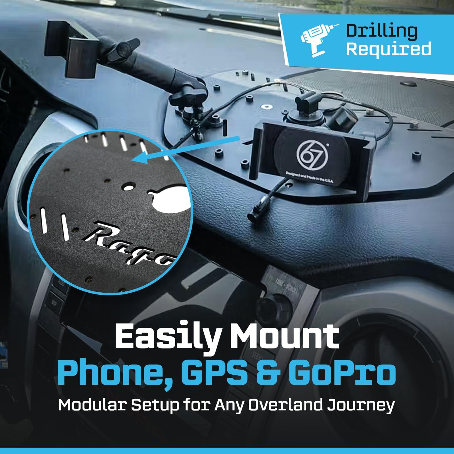 Rago Fabrication Modular Dash Mount with Dual USB Charging Port - Steel Construction Compatible with 2014-2021 2nd Gen Toyota Tundra - Low-Profile Dash Phone Mount