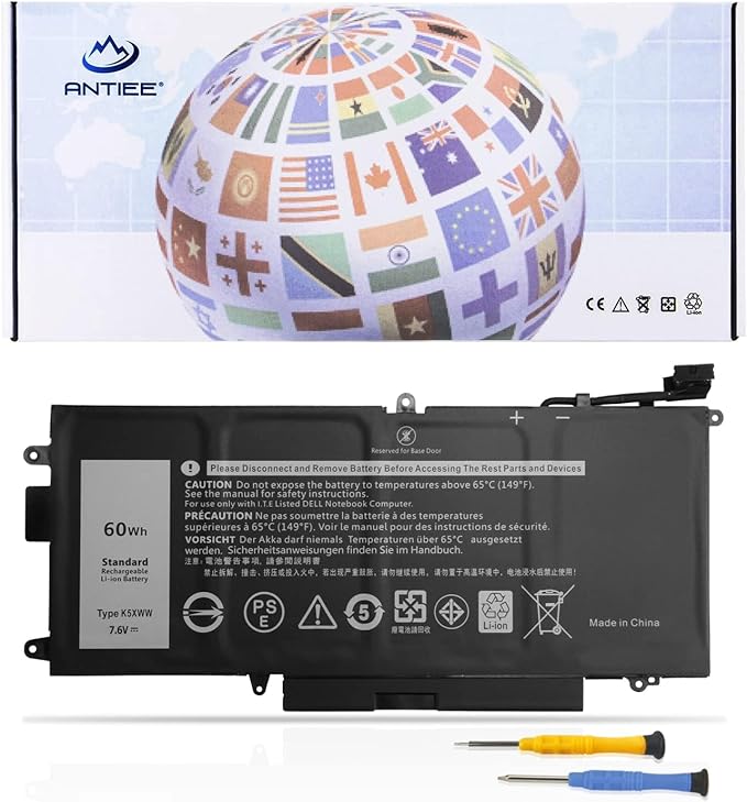 ANTIEE 7.6V 60Wh K5XWW Laptop Akku Kompatibel mit Dell Latitude 5289 7389 7390 E5289 P29S001 P29S002 2-in-1 Series Notebook 6CYH6 71TG4 725KY J0PGR N18GG 7500mAh 4-Cell