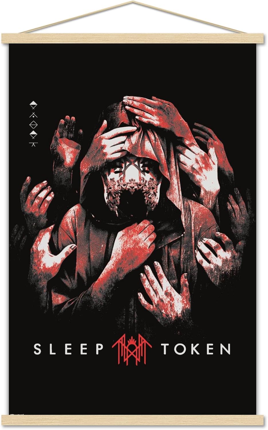 Sleep Token - Grabbing Hands Red Wall Poster with Magnetic Frame, 34L" x 22.4W", Print and Beechwood Hanger Bundle