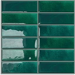 DEWOO Carrelage Carreaux Adhesif Mural Rectangulaires Credence Adhesive pour Cuisine Salle de Bain,Vert (10-Pièces,30.5x 30.5cm)