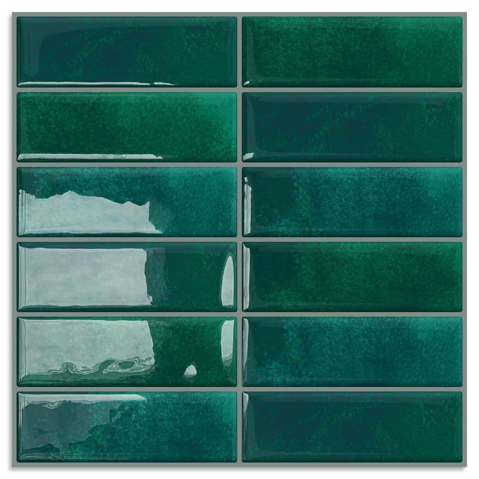 DEWOO Dark Green Peel and Stick on Tiles Metro Self Adhesive Wall Tile Stickers for Kitchen Bathroom,Rectangle 10-Sheet (30.5x30.5cm)