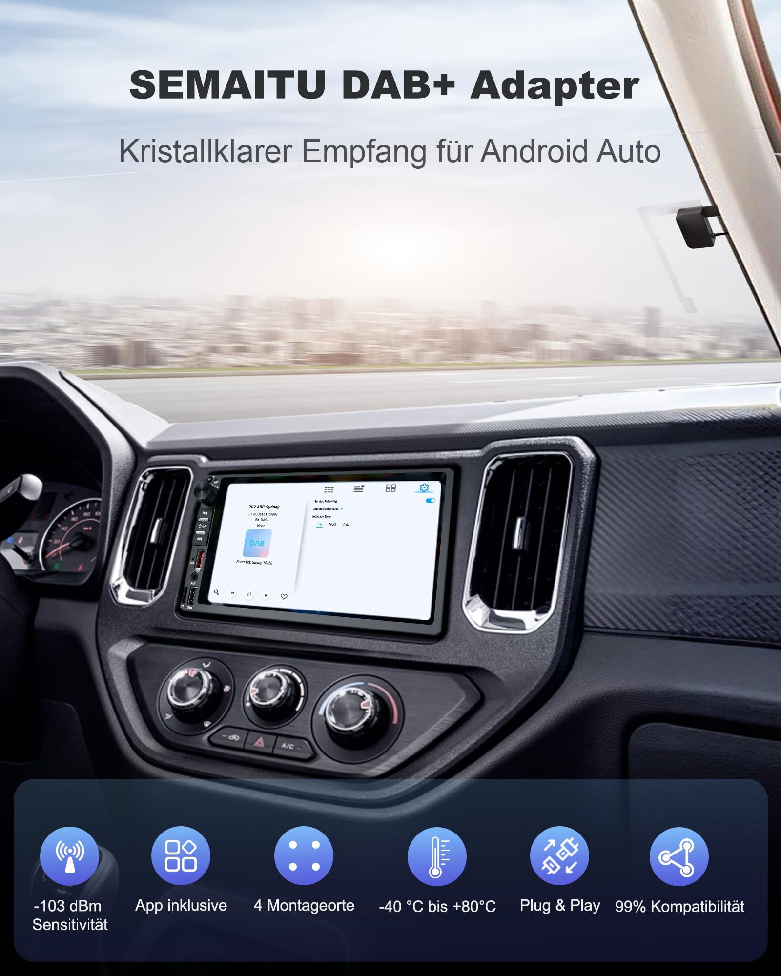Professioneller DAB/DAB+ Adapter für Android Autoradio, Plug & Play