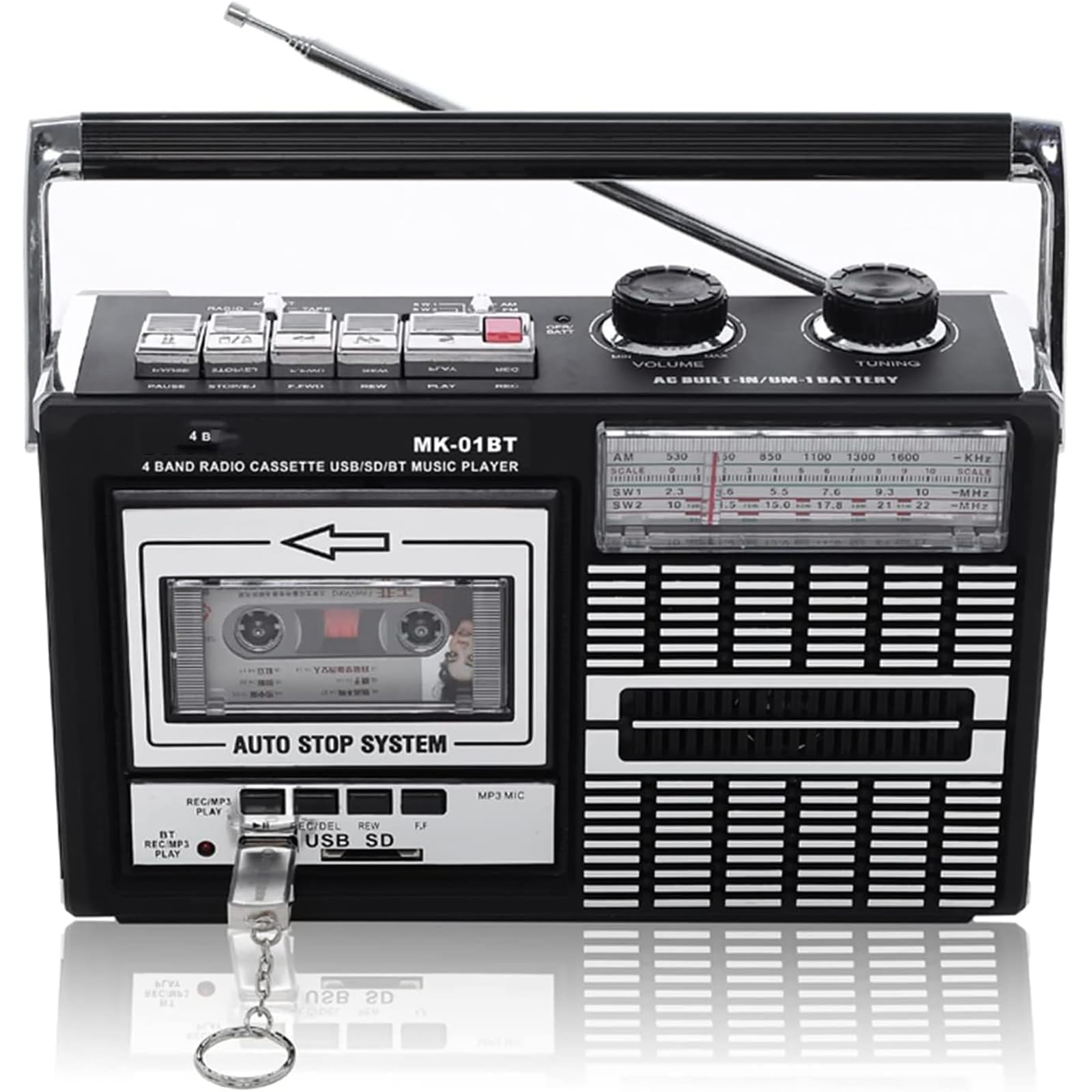 Odtwarzacz kasetowy Bluetooth, radio i nagrywarka retro z możliwością strojenia radia analogowego, konwerter kasety na format MP3