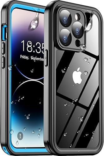 Temdan Real 360 Funda impermeable para iPhone 14 Pro, lente de cámara de vidrio templado 9H integrado y protección de pantalla 14 pies militares a