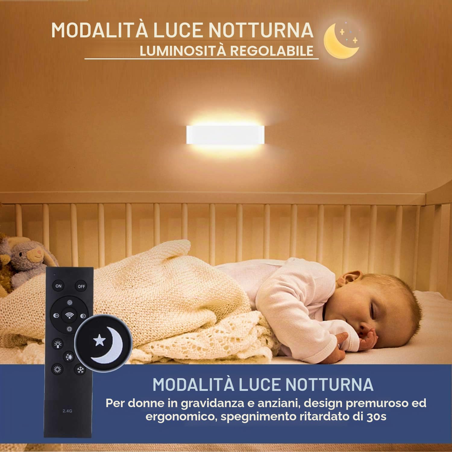 28W Applique da Parete Interno LED Lampada da Parete 40cm Moderno Dimmerabile con 2.4G Telecomando per Scala, Soggiorno, Camera da Letto (2700K-6500K) Bianco