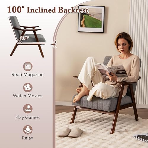 Miniatura 11 de Giantex Mid-Century - Juego de 2 sillas decorativas modernas, cómodas y tapizadas con brazos, almohadillas de fieltro antideslizantes, marco de