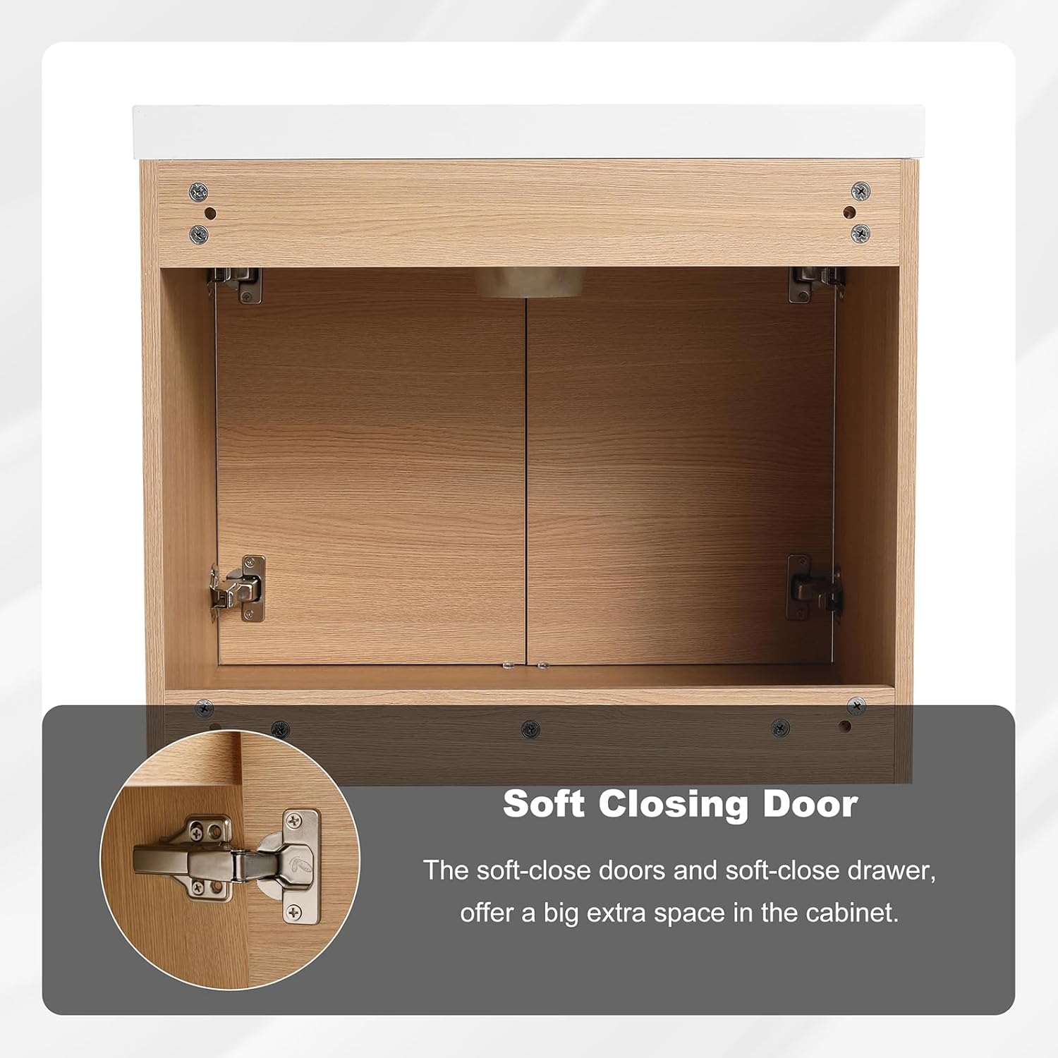 24" Floating Bathroom Vanity With Sink, Modern Wall Mounted Cabinet With Undermount Resin Sink, Single Small Vanity, Storage W/ 2 Doors and Shelf, Soft-Close, Oak