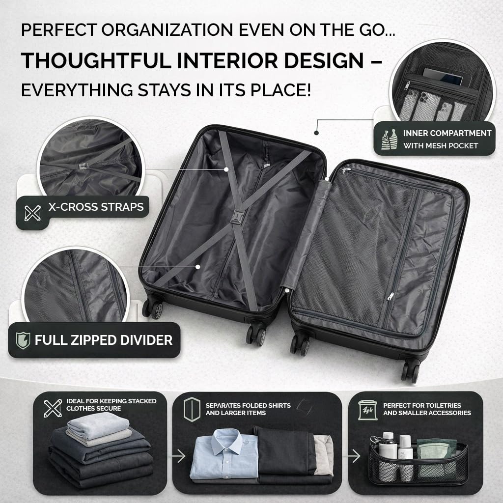 POSH Valigia 55x40x23 cm - Trolley Rigido in ABS Leggero da 35L - Bagaglio a Mano con Lucchetto a Combinazione e 4 Ruote 360° - Peso 2,5 kg - Ideale per Viaggi fino a 4 Giorni