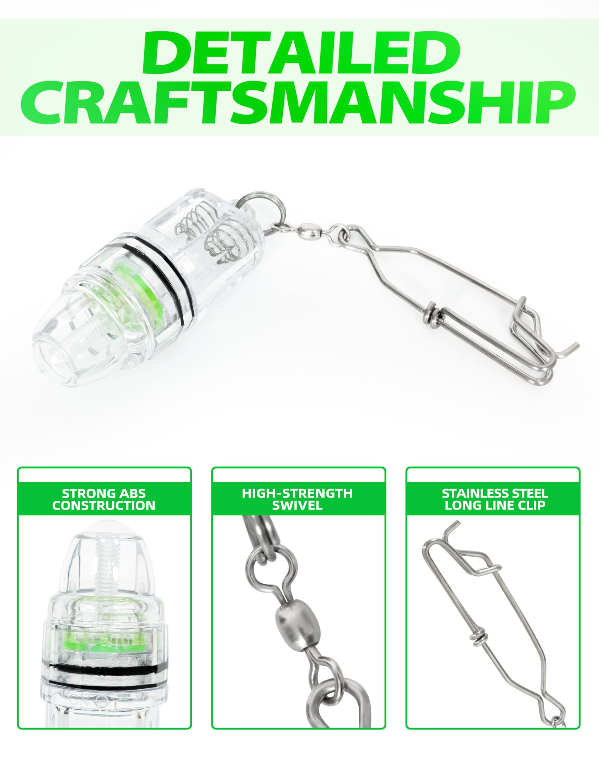 BLUEWING 3pcs Fishing Deep Drop Light with Stainless Steel Long Line Clip 2000 ft Underwater Fish Attracting Lamp for Swordfish, Tuna, Grouper, 4.3