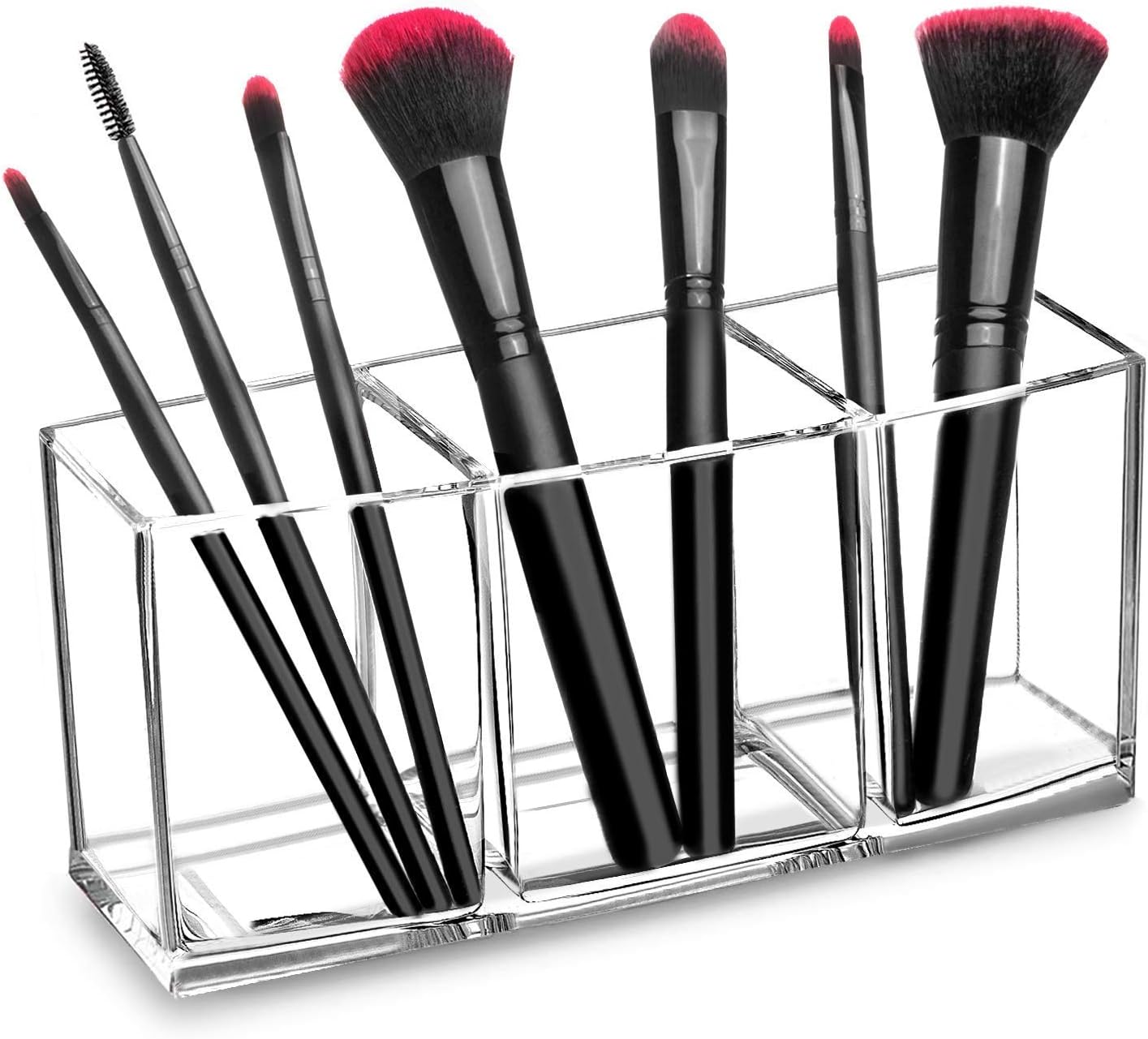 HBlife Clear Makeup Brush Holder Organizer, Acrylic Cosmetic Brushes Storage with 3 Slots, Eyeliners Display Case for Vanity