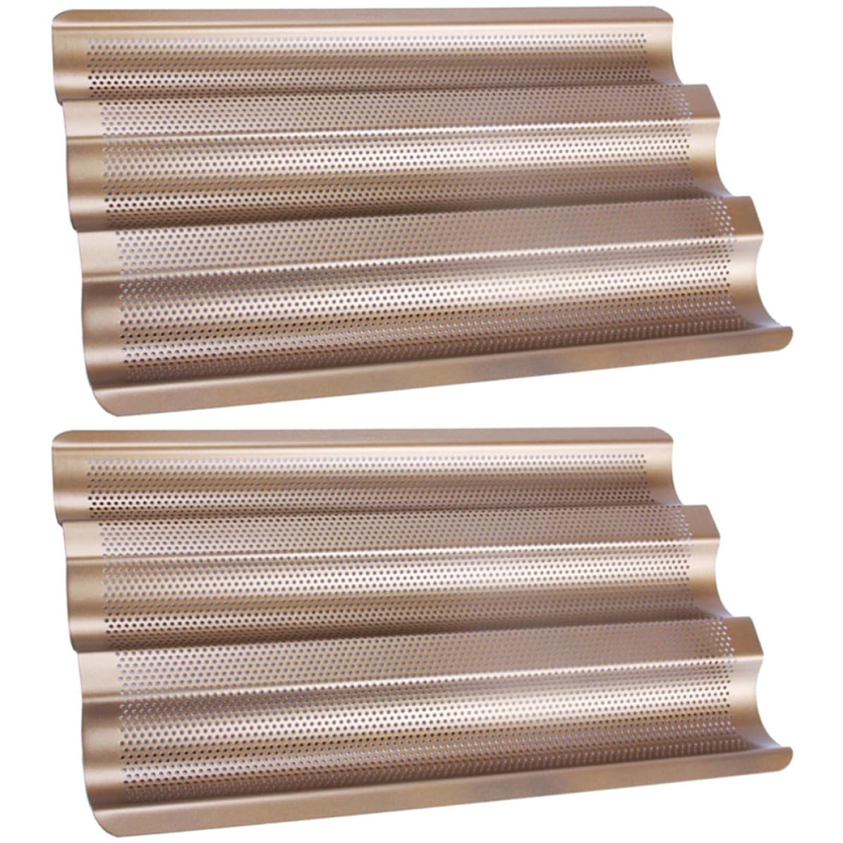 FRCOLOR Moule Acier Carbone 2 Pièces Anti-adhésif 3 Perforées pour Cuisson de Baguettes Four
