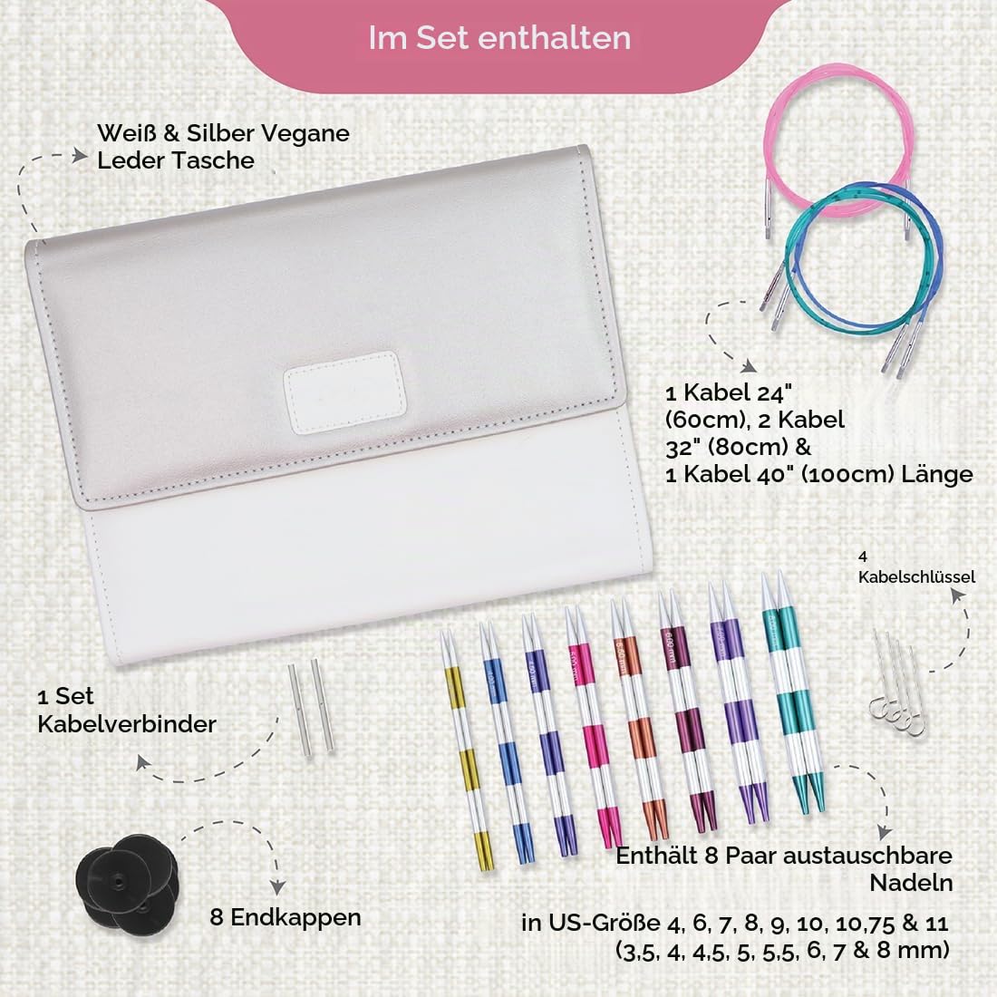 KnitPro Smartstix Deluxe Austauschbare Nadelspitzen Set 5.5" (14cm) I 8 Größen – 3.5mm bis 8mm