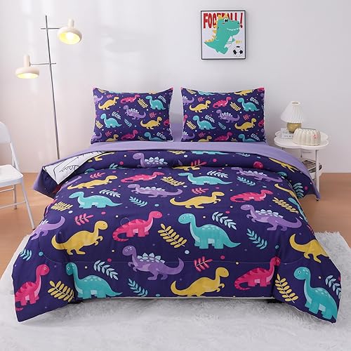 Miniatura 1 de Juego de ropa de cama de dinosaurio individual para niños, juego de edredón individual para adolescentes, juego de ropa de cama de 5 piezas para